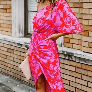 Colorful patterned one shoulder dress